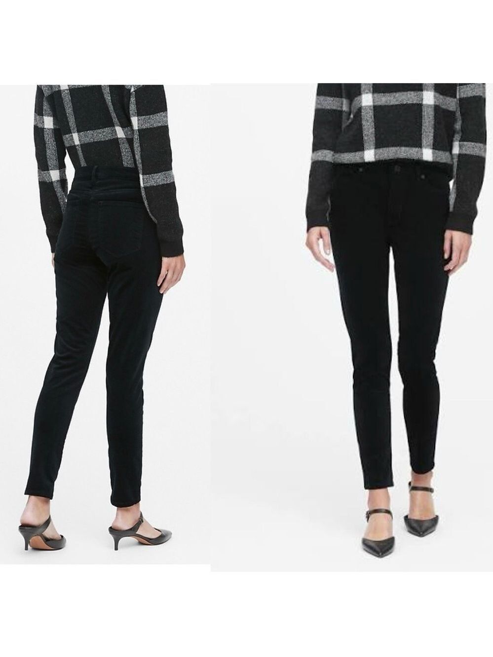 Banana republic black premium denim mid rise skinny velvet pants Sz 26